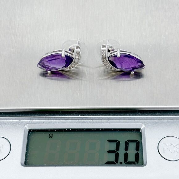 2 Missing Diamonds Sterling Silver Amethyst Diamond Accent Drop Earrings - Picture 7 of 7